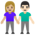 👩🏼‍🤝‍👨🏻 woman and man holding hands: medium-light skin tone, light skin tone display on Google